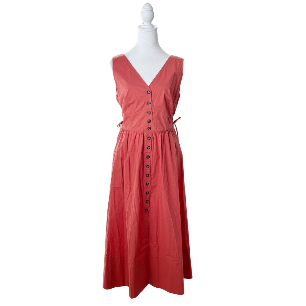 Saloni Luella Cotton Poplin Sleeveless Midi Dress 10 Orange NWT - Picture 3 of 11